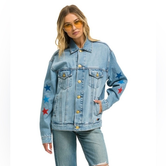 Aviator Nation Oversized Concert Denim Jacket USA Forth of July - Picture 16 of 17
